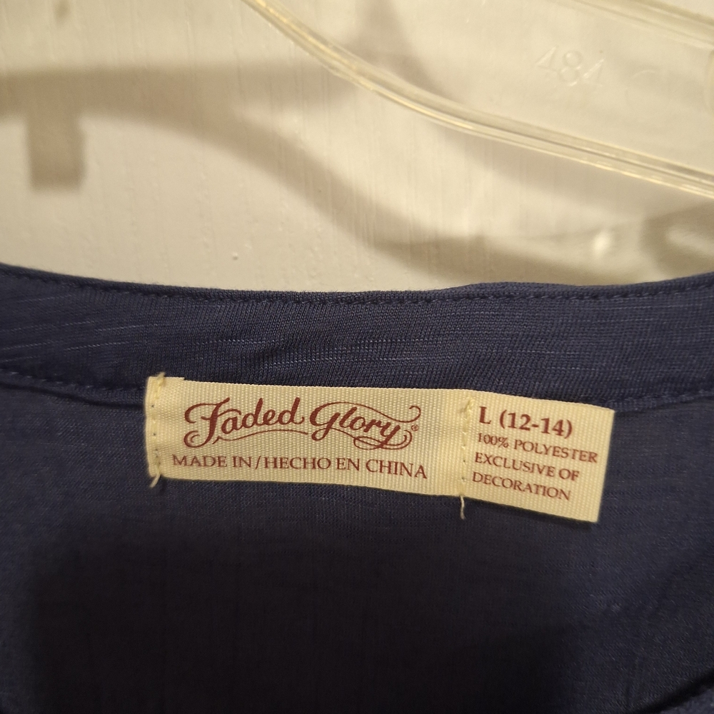 NWT / Faded Glory Indigo Embroidered Peasant Tunic - Picture 3 of 11